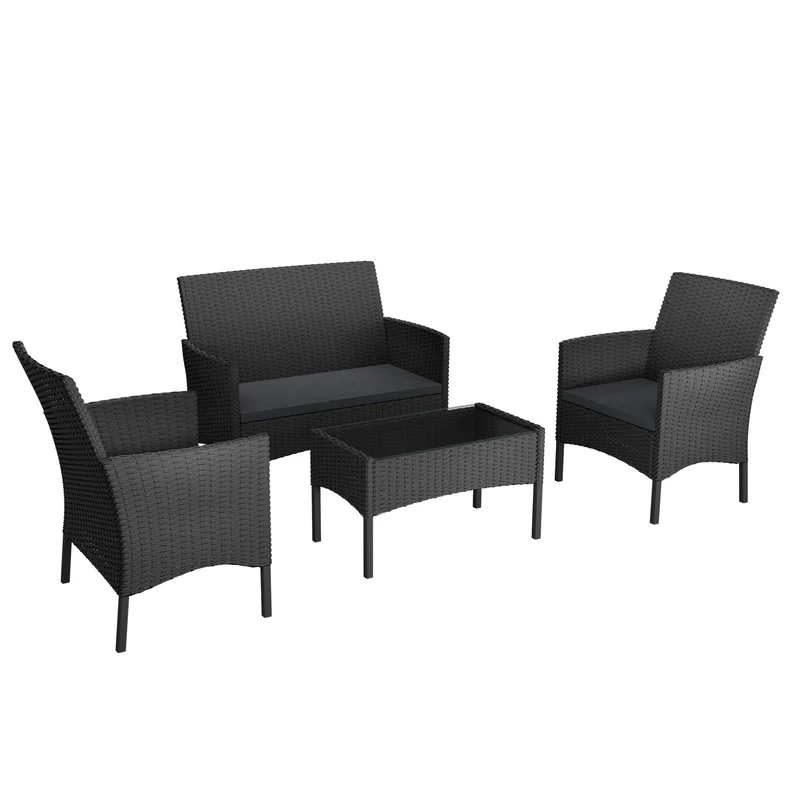 Loungebank – Loungeset – Tuinbank – Loungesofa – Balkonmeubilair – Poly Rattan – Weerbestendig – Inclusief Tafel Met Glazen Blad