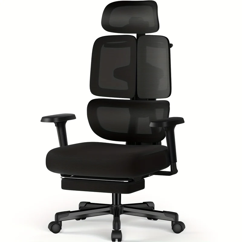 Airchros Ergonomic Office Chair with Adjustable Height, Comfortable Armrests, Lumbar Support & Footrest – Black Plastic/Metal Frame for Home, Gaming, or Desk Use, Desk Chair