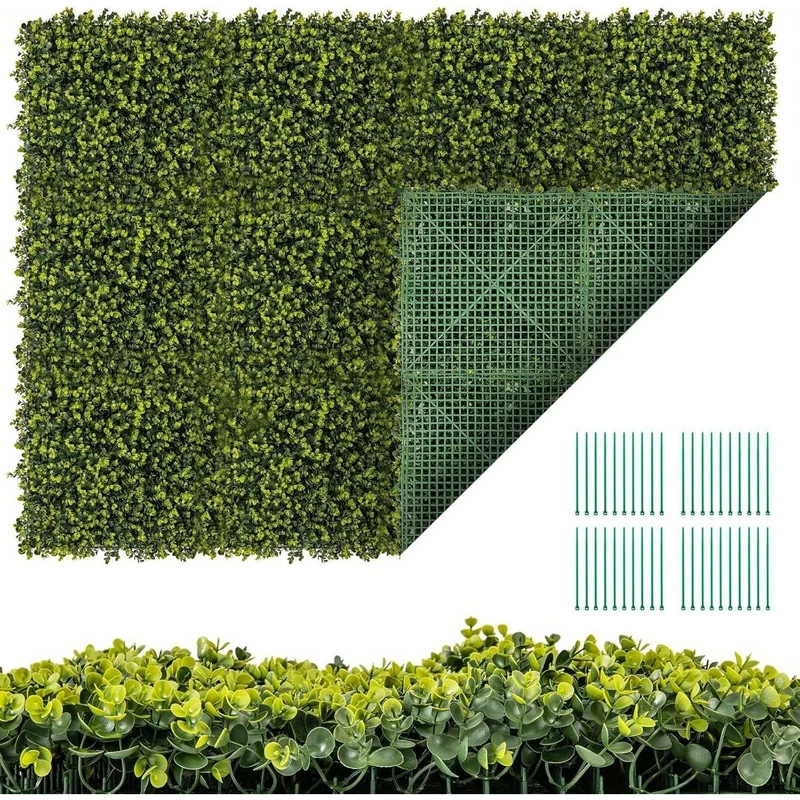 12pcs UV-Protected Artificial Boxwood Wall Panels, 50x50cm - Lush Green Faux Hedge for Privacy & Decor, Cut-to-Size, Waterproof & Maintenance-Free, Includes Cable Tie Pack & User Manual, Indoor Greenery Decor | Lush Green Wal