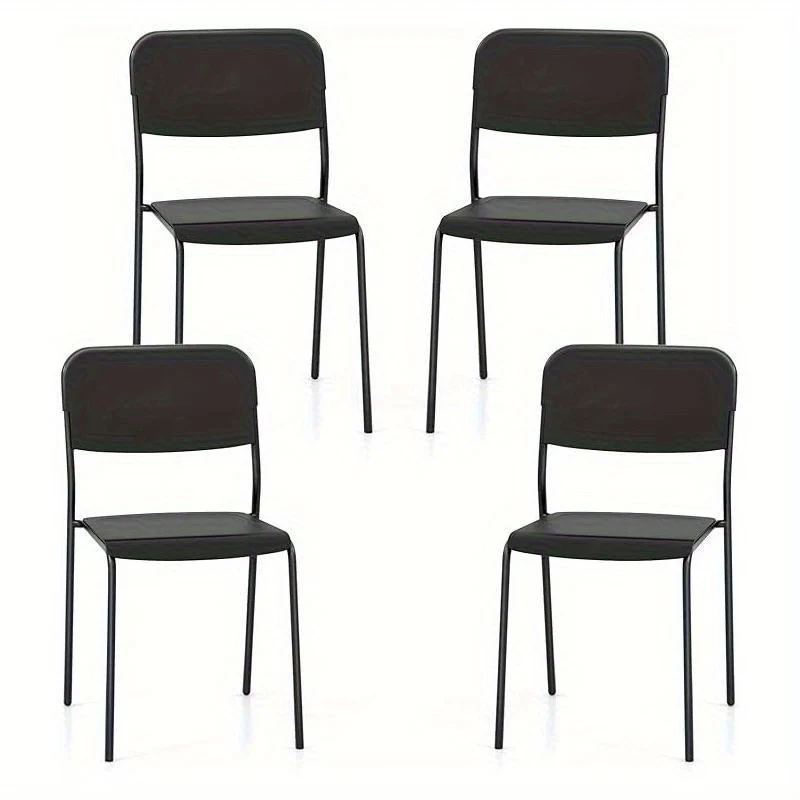 Set of 4 Dining Room Chairs, Stackable Kitchen Chairs with Backrest & Metal Legs, Polypropylene Seat, Chair without Armrests, Stacking Chairs for Dining Room, Living Room, Restaurant (Black)