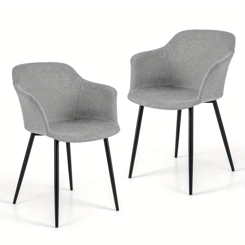 2pcs GOFLAME Contemporary Upholstered Dining Chairs - Metal Frame with Solid Back, Armrest, Sponge Fill, and Polyester Fabric - Easy Wipe Clean, No Assembly Required