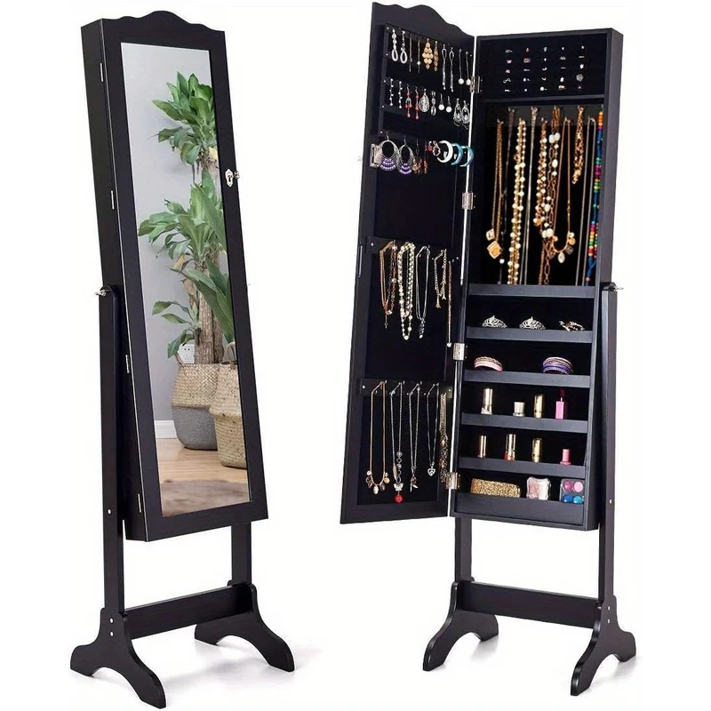 Sieradenskap – Sieradenkast – Sieradenbox – Sieraden Organizer – Make-upkast – Zwart – Verstelbare Spiegelhoek – Veilig Op Slot