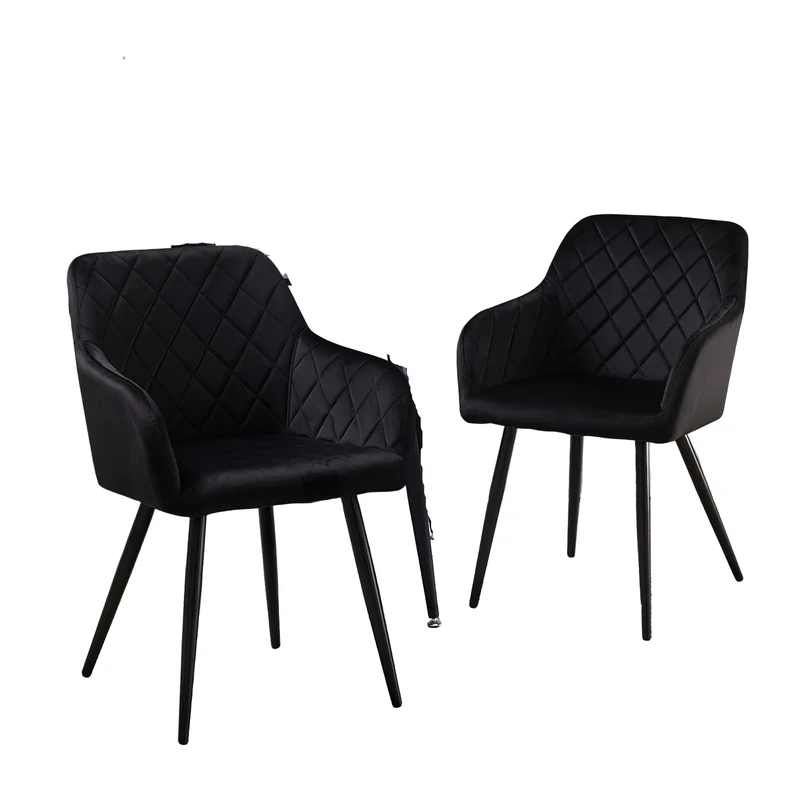 Eetkamerstoelen – Stoelen – Bureaustoelen – Velours Stoelen – Luxe Stoelen – Set van 2 – Memory Foam Zitting – Zwart Metalen Frame