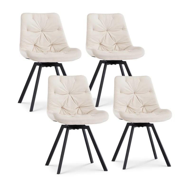 Draaibare Eetkamerstoel – Stoelenset – Bureaustoel – Zithoekstoel – Keukenstoel – Beige Velvet – 360° Draaibaar Zonder Wieltjes – Ergonomisch Memory Foam