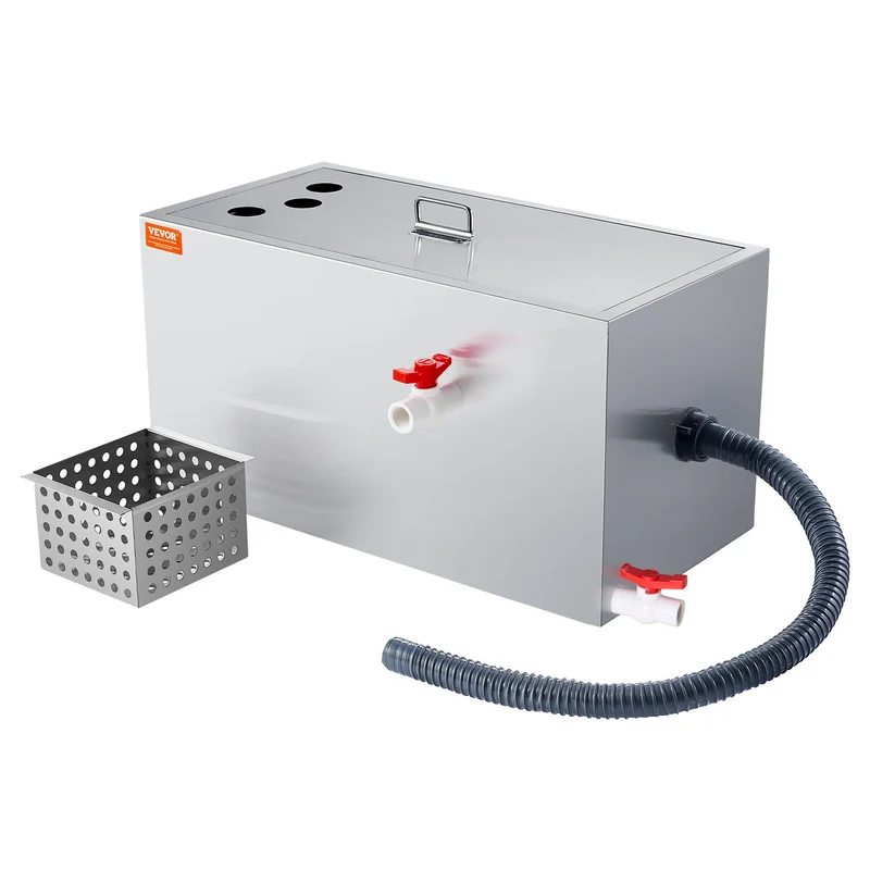 Vetafscheider – Vetvanger – Olieafscheider – Afvalwaterfilter – Vetscheider – Roestvrij Staal – 25 LBS Capaciteit – 6,4 GPM Hoog Doorstroomsnelheid