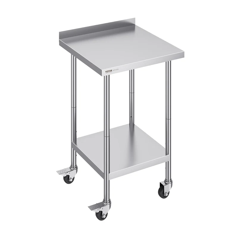 Werktafel – Werkbank – Werkblad – Werktafel met wielen – Roestvrij staal – 61x61x102 cm – 3 Verstelbare Legplanken – Zwenkwielen met Rem
