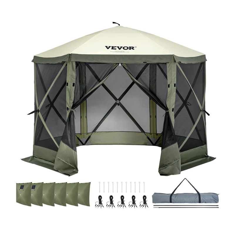 Partytent – Pop-up Tent – Paviljoen – Feesttent – Tuinentent – 3x3 Meter – UV-bescherming & Insectenwerend – Met Afneembare Zijwanden & Mesh Ramen – Army Green