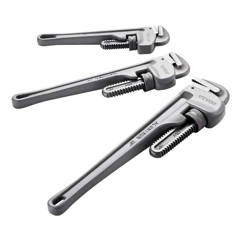 Pijpsleutel – Buizensleutel – Wringijzer – Moersleutel – Loodgietersgereedschap – Aluminium Lichtgewicht – CRV Bek 52HRC – Set 10/14/18 inch