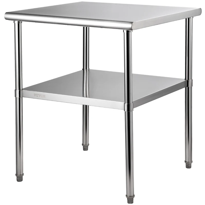 Roestvrijstalen Werktafel – RVS Keukentafel – Werkbank – Voorbereidingstafel – Cateringtafel – Verstelbare Onderplank – 76 x 76 x 91 cm – 363 kg Draagvermogen