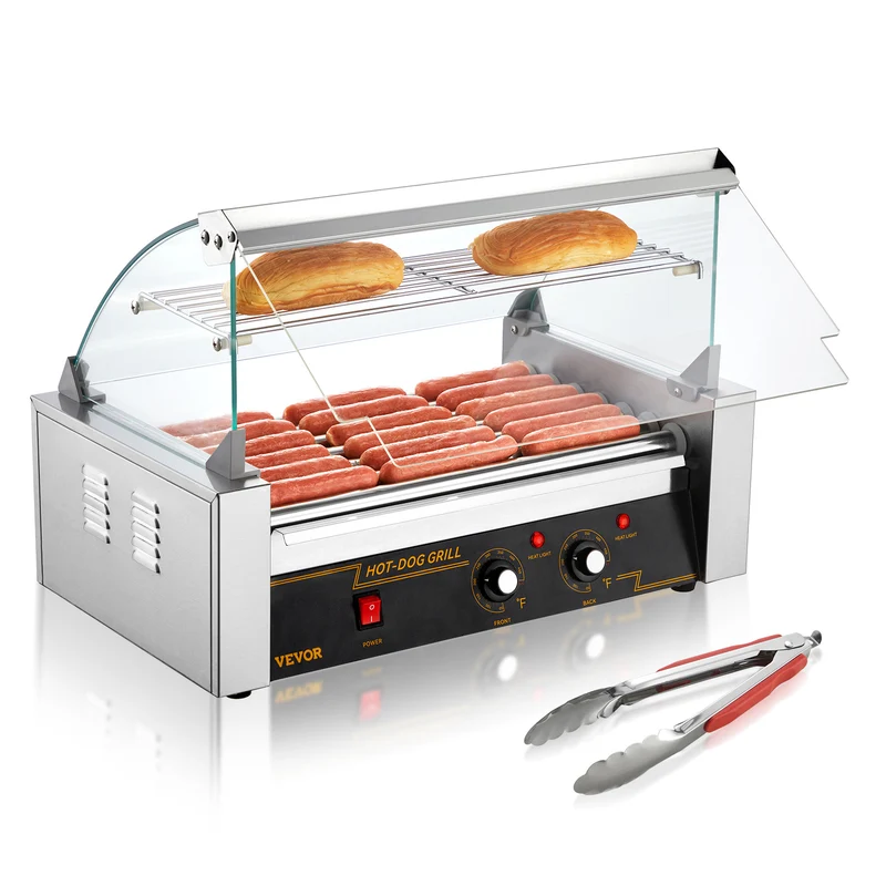 Hotdoggrill – Worstengrill – Hotdogmaker – Hotdogroller – Elektrische Rollergrill – 7 Rollers Voor 18 Hotdogs – Roestvrij Staal & 1400W Vermogen