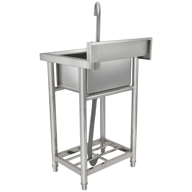 Utility Spoelbak – RVS Spoelbak – Inbouw Spoelbak – Werkplaats Wastafel – Keukenbak – Compact Formaat 40x33x22 cm – Inclusief Kraan en Onderstel