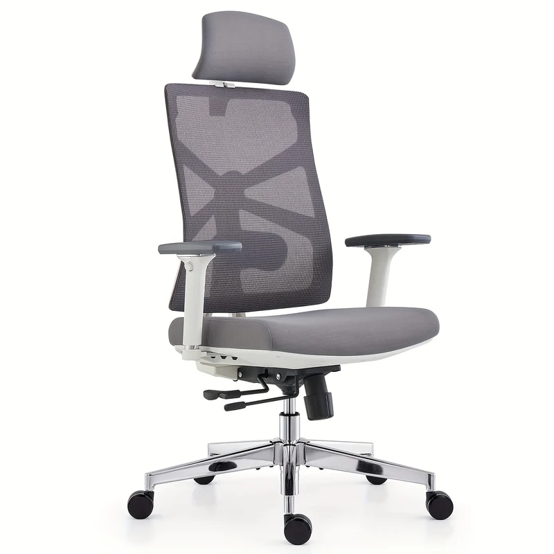 Ergonomische Bureaustoel – Bureaustoel Office Chair – Comfortabele Werkstoel – Mesh Stoel – Witte Bureaustoel – 4D Verstelbare Armleuningen – Aanpasbare Lendensteun & Zitting