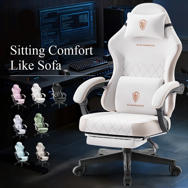 Bureaustoel – Bureaustoelen – Office Chair – Gaming Stoel – Draaistoel – Ergonomisch – Verstelbare Hoogte – Lendensteun Met Hoofdsteun – Max 136 kg – Beige
