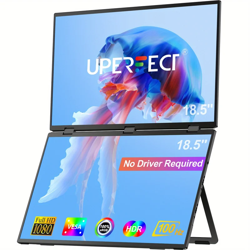 Draagbare Monitor – Tweede Scherm – Laptop Display – Extern Scherm – USB-C Monitor – 18,5 Inch – 100Hz Refresh Rate – Full HD 1920x1080 Resolutie – 360° Draaibaar & VESA Compatibel