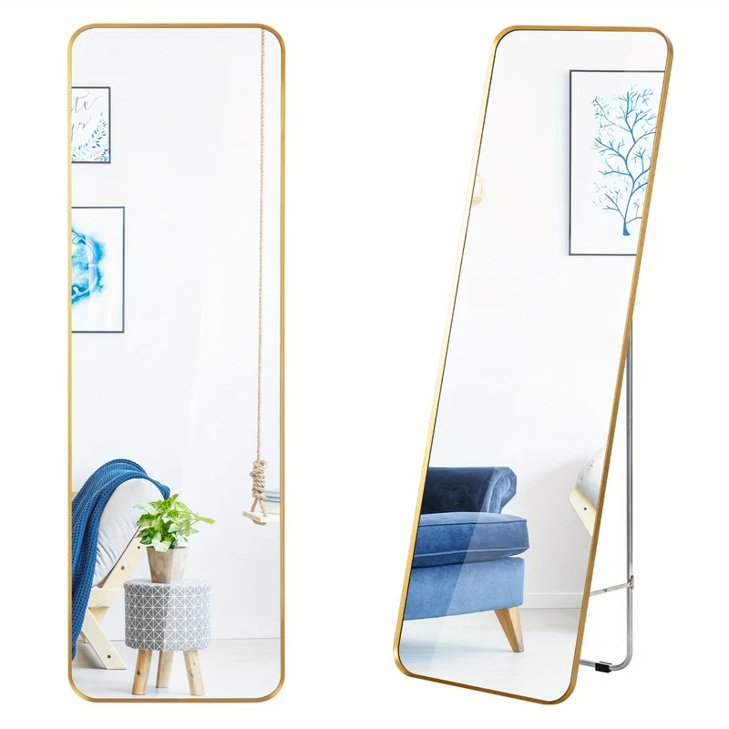 Staande Spiegel – Passpiegel – Wandspiegel – Full Length Spiegel – Volledige Lengte Spiegel – Gouden Stalen Frame – Veiligheidsfolie & Uitschuifbare Standaard