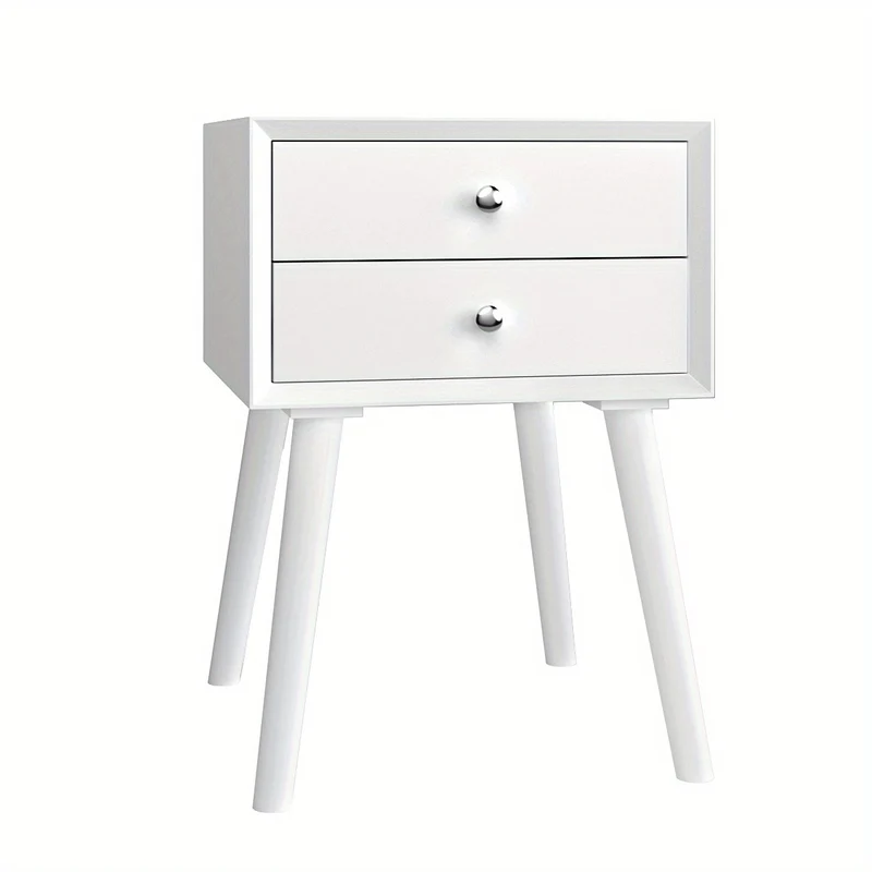 Nachtkastje – Bedside Table – Nachtkast – Opbergkastje – Wit Houten Model – 2 Ruime Lades – Duurzaam MDF Rubberhout – Compact 40x40x59,5 cm