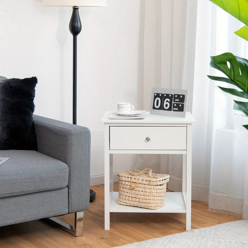Nachtkastje – Bijzettafel – Ladekastje – Opbergkast – Slaapkamerkast – Wit – MDF Hout – Set van 2 – Compact ontwerp – Ruime laden en plank