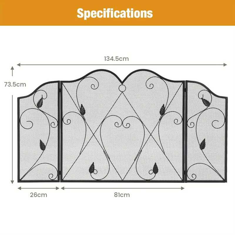 Haardscherm – Haardhek – Vonkenscherm – Kachelscherm – Openhaardscherm – 3-delig – Metaal – Verstelbaar en Inklapbaar – Mat Zwart – 135x73,5 cm