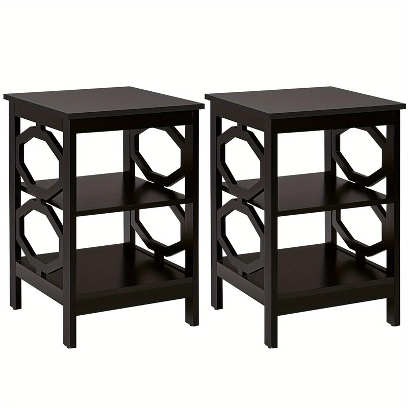 Nachtkastje – Bijzettafel – Opbergkast – Wandkast – Ladekast – Set van 2 – 3 Lagen Open Vakken – MDF Espresso Hout