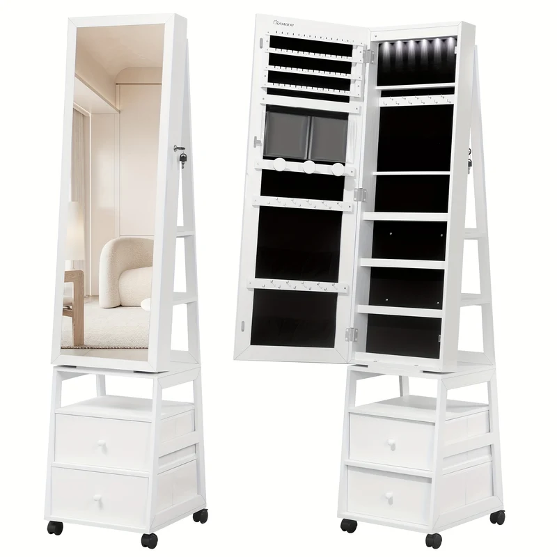 Sieradendoos – Juwelendoos – Sieradenkast – Sieradenopberger – Sieradenhouder – 160 cm Spiegel – Draaibaar 360° met Slot en Lades