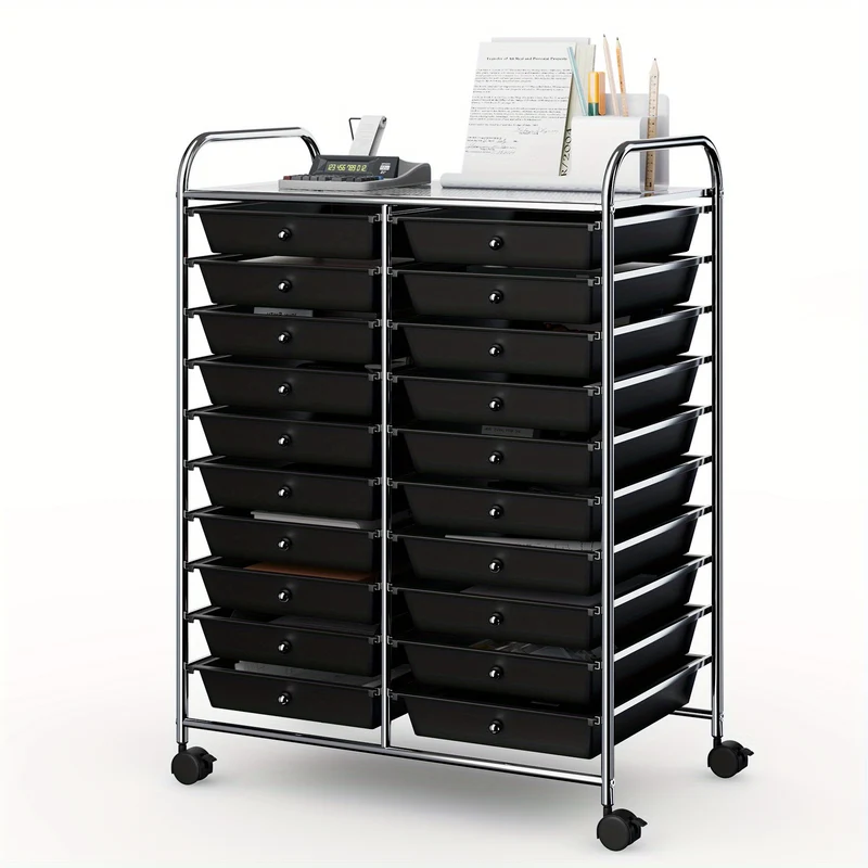 Badkamerwagen – Opbergwagen – Rolcontainer – Trolley – Opbergrek – 20 Uittrekbare Lades – Metaal Frame – Mobiel met Remmen