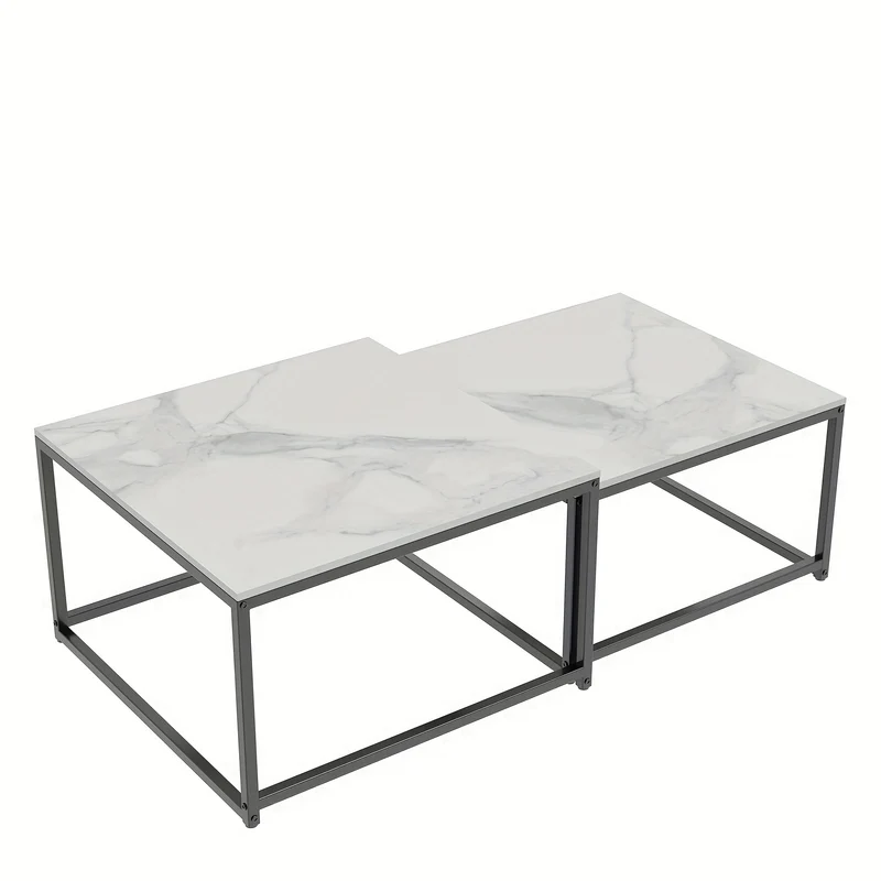 Salontafel – Salontafels – Bijzettafel – Koffietafel – Woonkamertafel – Modern Design – Sintered Stone Tafelblad – Set Van 2 (65x65x40 & 60x60x34 cm)