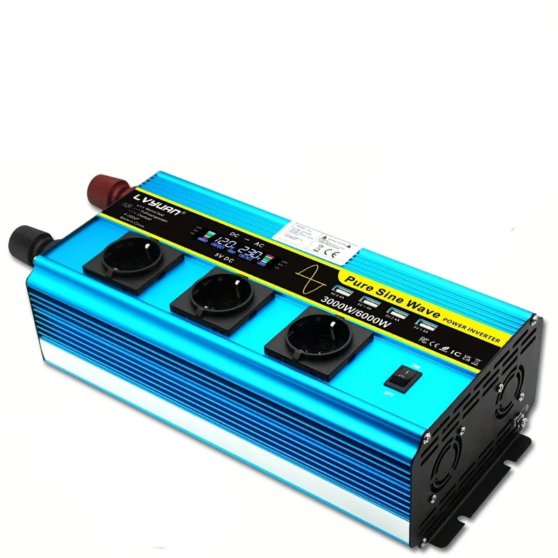Omvormer – Spanningsomvormer – Converter – Inverter – 12V Naar 220V – 3000W Continu – Pure Sinusgolf Met LCD Display & Draadloze Afstandsbediening