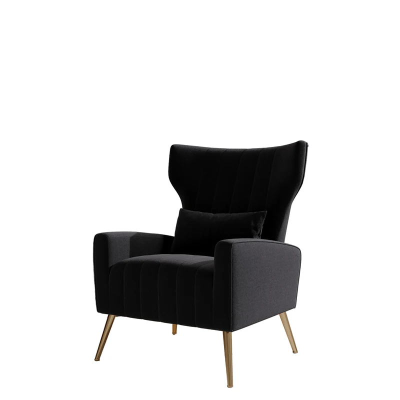 Relaxstoel – Fauteuil – Loungechair – Tv-stoel – Wing Chair – Zwart Velvet – Gouden Metalen Poten – Ergonomisch Comfort – Draaggewicht 130 Kg