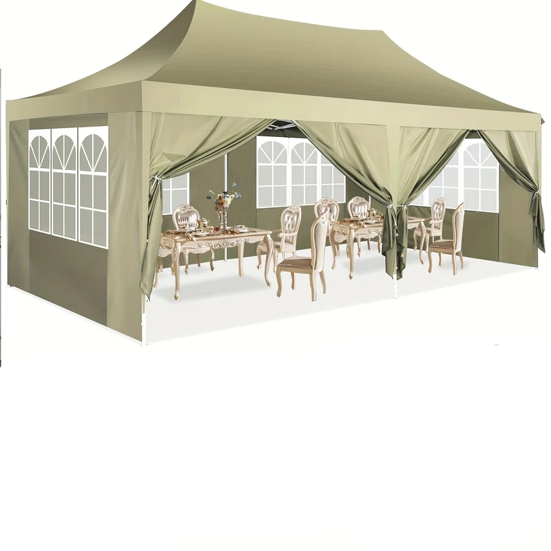 Partytent – Paviljoen – Feesttent – Tuintent – Overkapping – 3,05x6,1 m Pop-Up – 6 Afneembare Zijwanden – Verstelbare Hoogte – Waterdicht Hexagonaal Frame