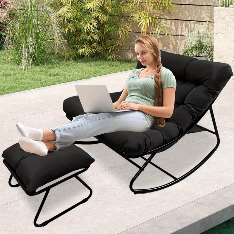 Schommelstoel – Loungestoel – Relaxstoel – Schommelzetel – Schommelstoel Zwart – Ergonomisch Ontwerp – Stalen Frame Tot 150kg