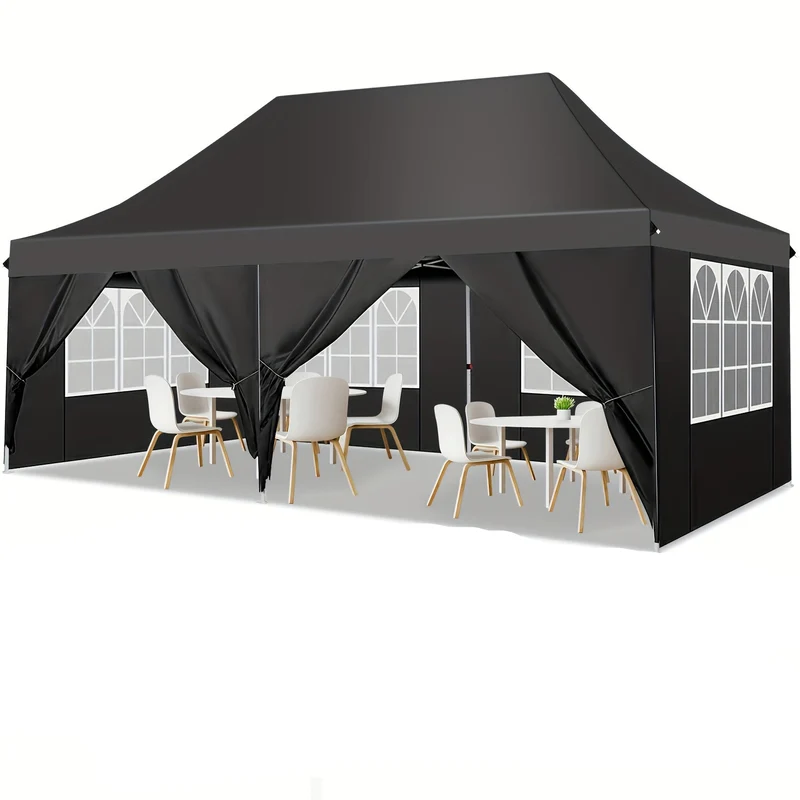 Partytent – Paviljoen – Tuintent – Feesttent – Overkapping – Opvouwbaar – 3x3 m – 6 Afneembare Zijwanden – Aluminium Frame – Polyester doek – Zwart