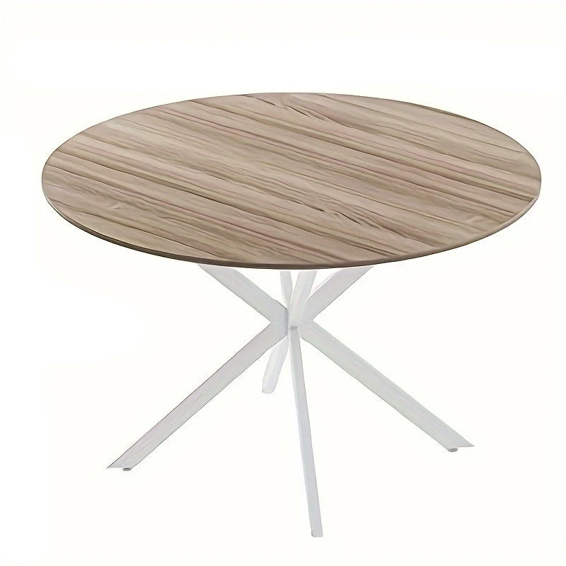 Ronde Eettafel – Rond Eetkamertafel – Keukentafel – Houten Tafel – Retro Industrieel – 120 cm Diameter – Walnoot Houtblad Met Metaal Onderstel