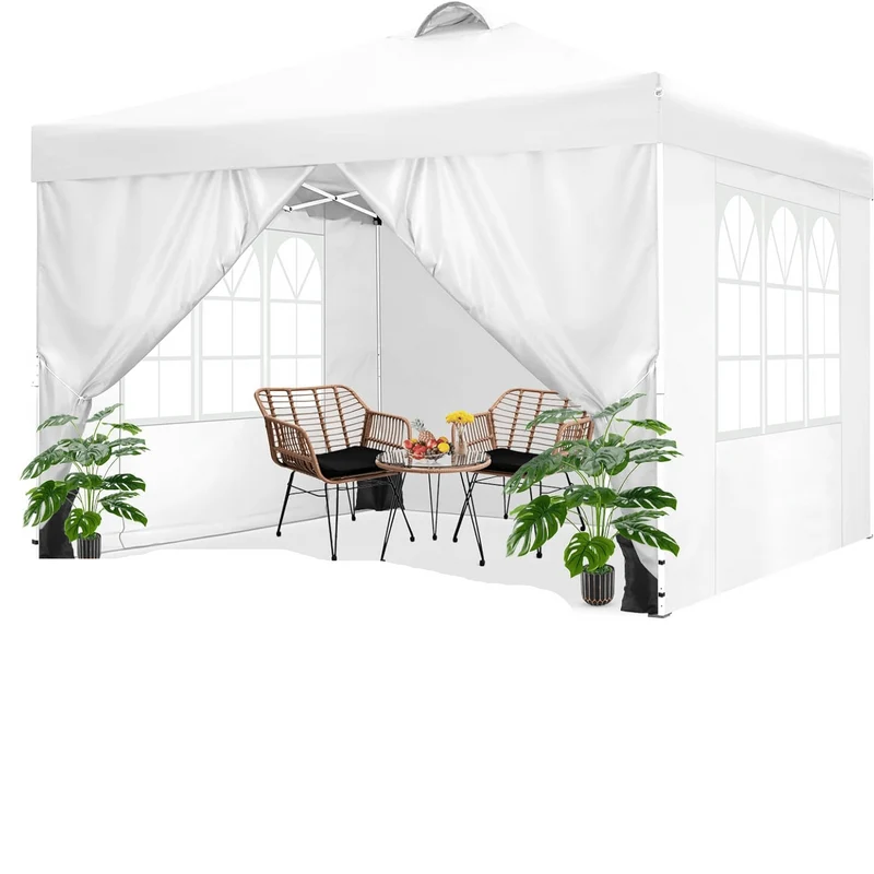 Partytent – Feesttent – Paviljoen – Vouwtent – Tuinentent – 3×3 m – Met 4 Afneembare Zijwanden – Instelbare Hoogte