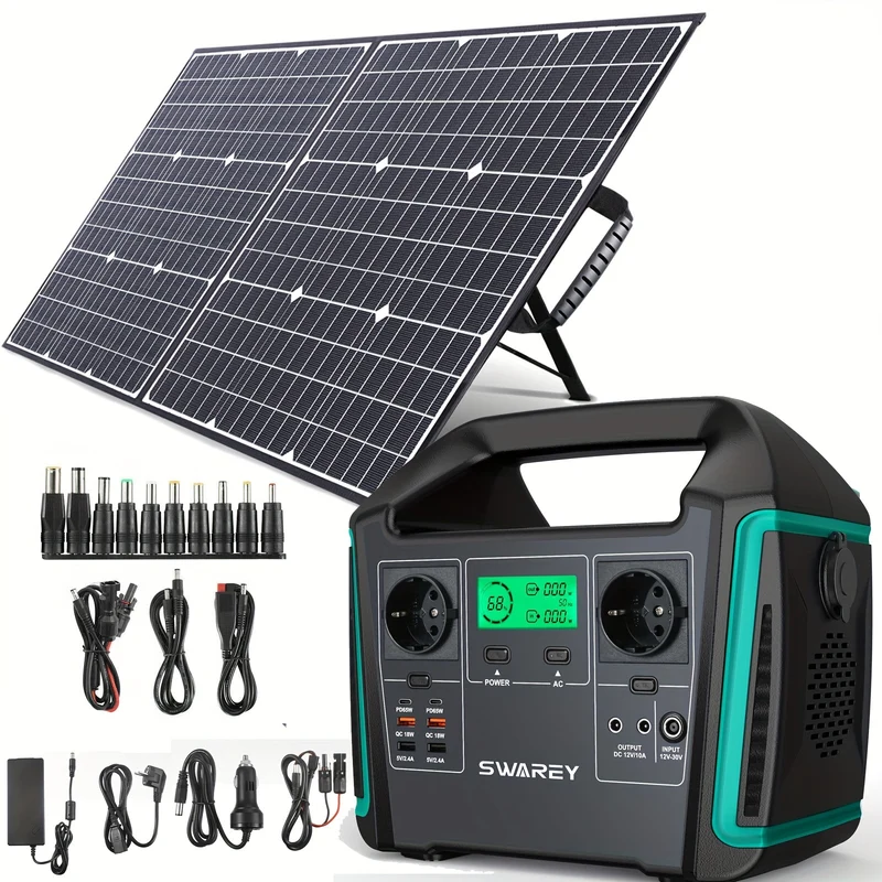 Draagbare Power Station – Powerbank – Zonne-energie Generator – Mobiele Accu – Energiepakket – 1000W (Piek 1500W) – 725Wh Lithium Batterij – Inclusief 100W Zonnepaneel