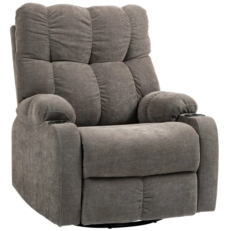 Relaxfauteuil – TV Stoel – Draaifauteuil – Lounge Fauteuil – Schommelstoel – Verstelbare Rugleuning 135° – Met Voetensteun en Bekerhouder – Lichtbruin Polyester