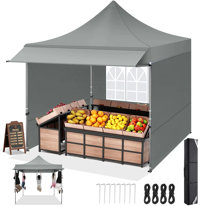 Pop-up Tent – Schaduwdoek – Vouwtent – Canopy – Partytent – Grijs – 3×3 Meter – UPF 50+ Bescherming