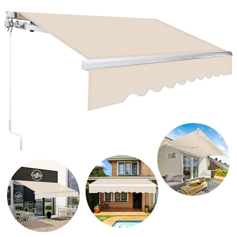 Knikarmscherm – Zonnescherm – Uitvalscherm – Terrasscherm – Balkon Scherm – Licht Beige – Handmatig Bedienbaar – UV-Bestendig Polyester 350x300 cm
