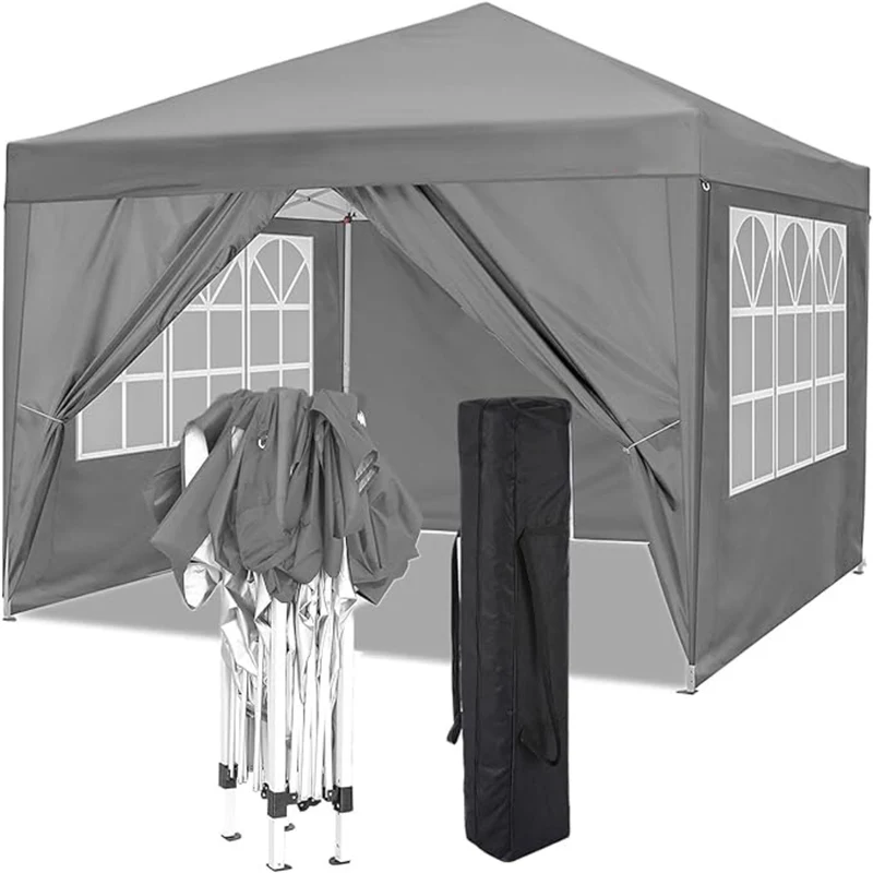 Pop-up Partytent – Paviljoen – Faltpavillon – Gazebo – Tuin Tent – Waterdicht – 3x3 Meter – UV50+ Bescherming – Verstelbare Hoogte – Inclusief Zijwanden – Grijs