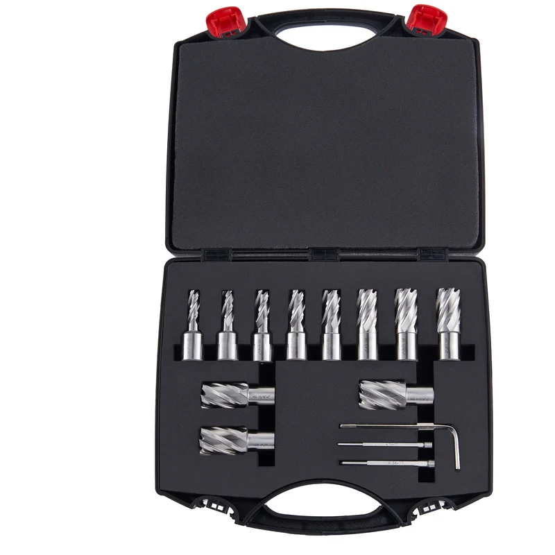 Kernboorset – Kernboren – Holle Slimme Boren – Magneetboor Bitset – Cirkelboor Set – HSS Snelstaal – 11-delig – Diameter 11-27 mm – Max Boordiepte 25 mm – Weldon Schacht