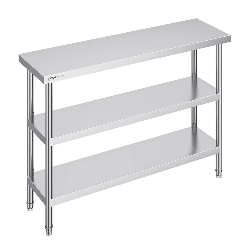 Roestvrijstalen Werktafel – RVS Werkbank – Keukentafel – Opbergtafel – Werkbank Garage – 14 x 48 Inch – 2 Verstelbare Planken