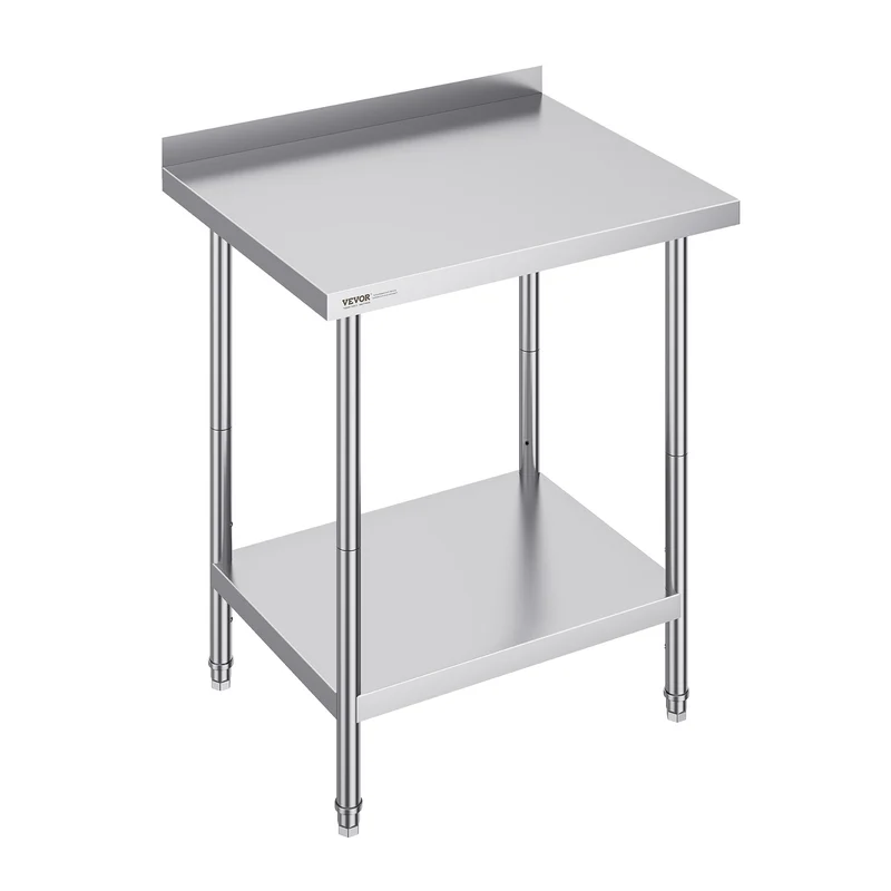 Werktafel RVS – RVS Werkblad – Inox Tafel – Roestvrijstalen Werkbank – Keukentafel – Verstelbare Legplanken – 61x76x91 cm – 201 RVS 0,8 mm