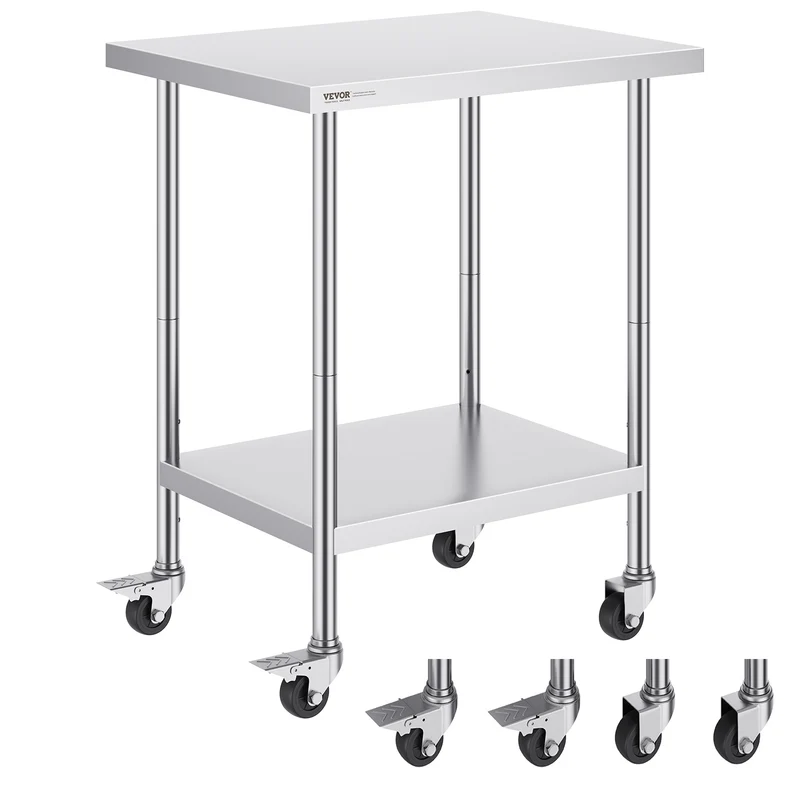 Werktafel – Werkbank – Werkbanktafel – Werkplek – RVS – Roestvrij Staal – 61x76x97 cm – 4 Zwenkwielen Met Rem