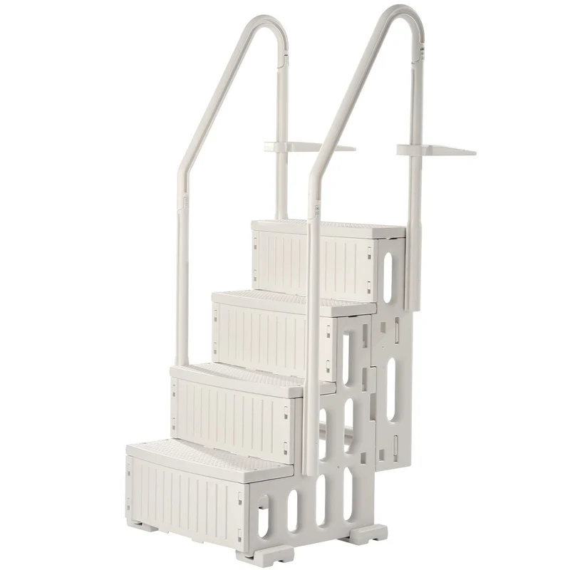 Zwembadtrap – Zwembadladder – Zwemtrap – Zwembad opstap – 4 treden met dubbele handgrepen – Draagvermogen 180 kg – Wit PE-plastic