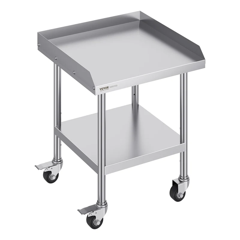 Roestvrijstalen Werktafel – RVS Werkbank – Keukenwerktafel – Cateringtafel – Voedselbereidingstafel – 24x24x30 Inch – 4 Wielen Met Rem – 3-Zijdige Opstaande Rand
