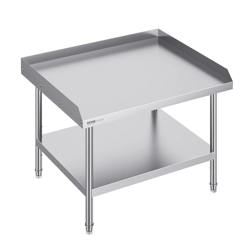 Werktafel – Werkbank – Opbergtafel – Preparatietafel – Roestvrij Staal – 3-zijdige Opstaande Rand – Verstelbare Legplanken