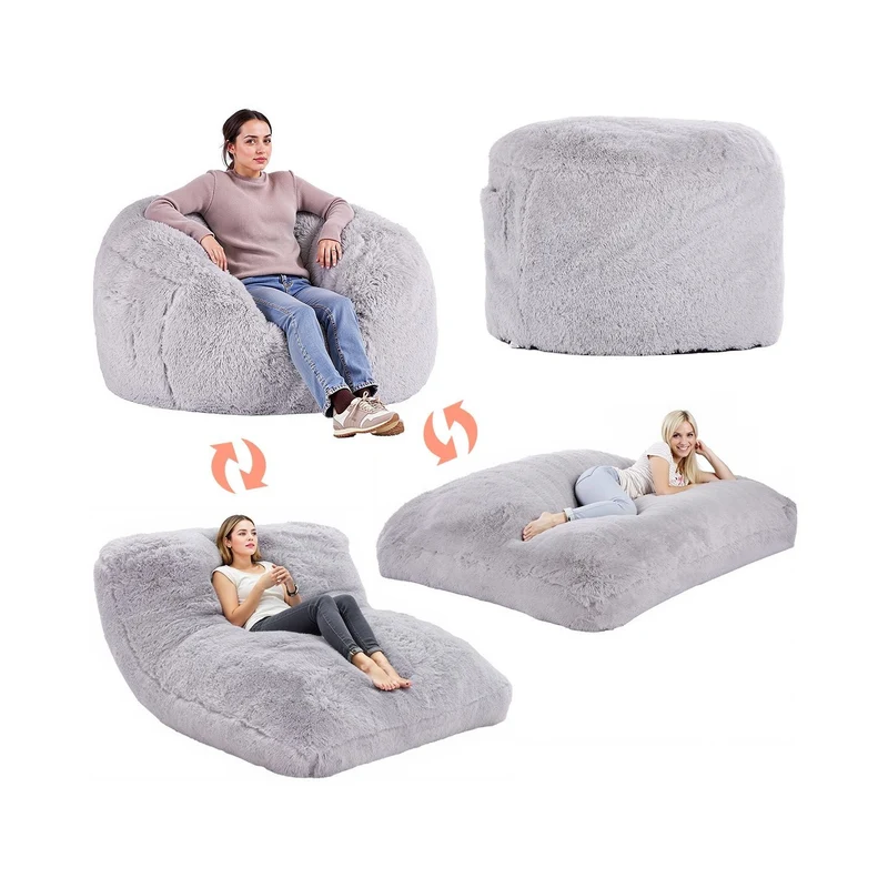 Zitzakbank – Zitzak – Poef – Loungestoel – Slaapstoel – Verstelbaar – Memory Foam Vulling – Wasbare Hoes – Groot Formaat – Grijs