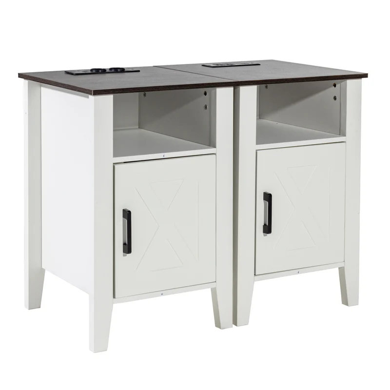 Bijzettafels – Nachtkastje – Side Table – Eettafel – Salontafel – Set Van 2 – Ingebouwde USB- en Stroomvoorziening – Krasbestendig Houtdecor