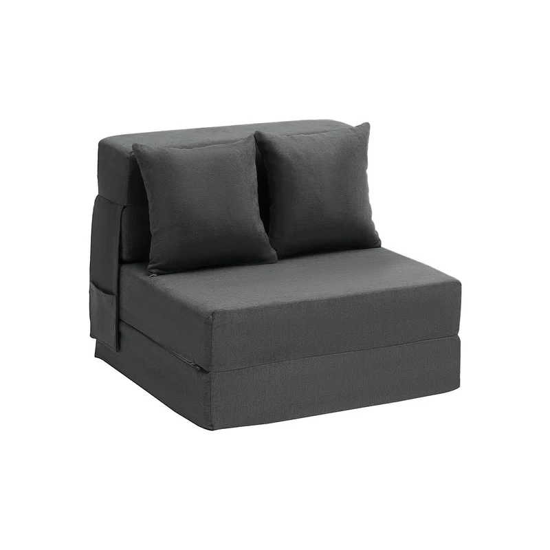 Bedbank – Klapbank – Slaapbank – Slaapstoel – 3-in-1 Multifunctioneel – Donkergrijs – Hoogwaardig Veerkrachtig Schuim – Afneembare Wasbare Hoes