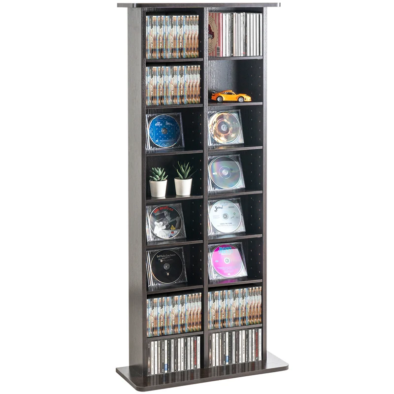 Dvd Kast – Cd Kast – Mediakast – Opbergkast – Boekenkast – 8 Verstelbare Planken – Ruimte voor 464 cd’s – Donker Koffiekleur – Stevig Houtvezelplaat