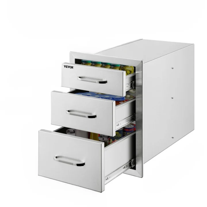 3-Laagse Lade – Keukenkastje – Opberglade – BBQ Lade – RVS Lade – Roestvrij Staal – Weerbestendig En Geruisloos – 35x58 cm